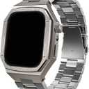 Luxury Metal Mod Kit for Apple Watch 10 46mm 42mm Men Rugged Stainless Steel Strap+Case for iwatch Series10 42 S10 Case and Band, Titanium