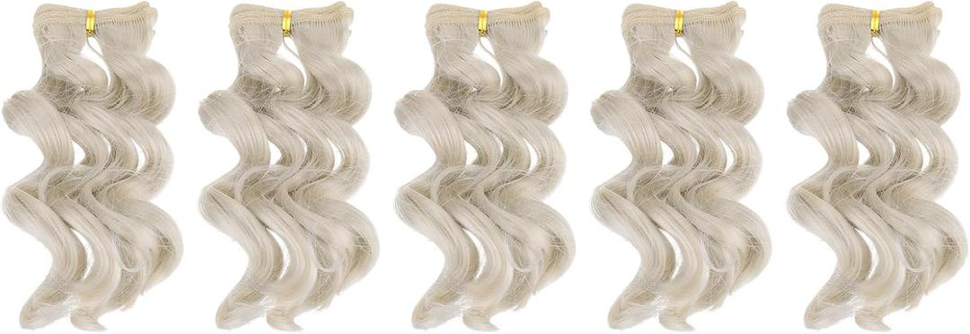 Patikil 15CM Doll Wigs, 5 Pcs High Temperature Silk Curly Wig Hair Extension Accessories for Doll Hair Making Kit DIY Handmade, Milk-Gray