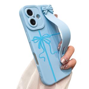 jueaes Cute Bow Case for iPhone 16 with Finger Hand Wrist Strap