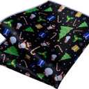 DiBanGu Christmas Ties for Men Xmas Holiday Necktie and Pocket Square Cufflinks Set Vacation Festive Necktie with Gift Box (Black/Green Christmas Tree)