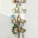 KEGII Shower Caddy Tension Pole, 4-Tier Rustproof Adjustable Corner Bathroom Organizer for Renters, 25114.2 Inch No Drill Space-Saving Shower Storage Rack, Silver Gray