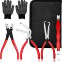 5-Pcs Kit Electrical Disconnect Pliers Set with Gloves - Auto Connector Tool for Fuel Line, Wiring, Sensors & Coils | Quick-Release Car Truck Repair (Red)