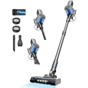 Cordless Vacuum Cleaner, 580W/50Kpa/50Mins Stick Vacuum for Home, LED Touch Screen, Anti-Tangle, Wall Mount Charging Lightweight Rechargeable Vacuum for Carpet Pet Hair Hardwood Floor Blue