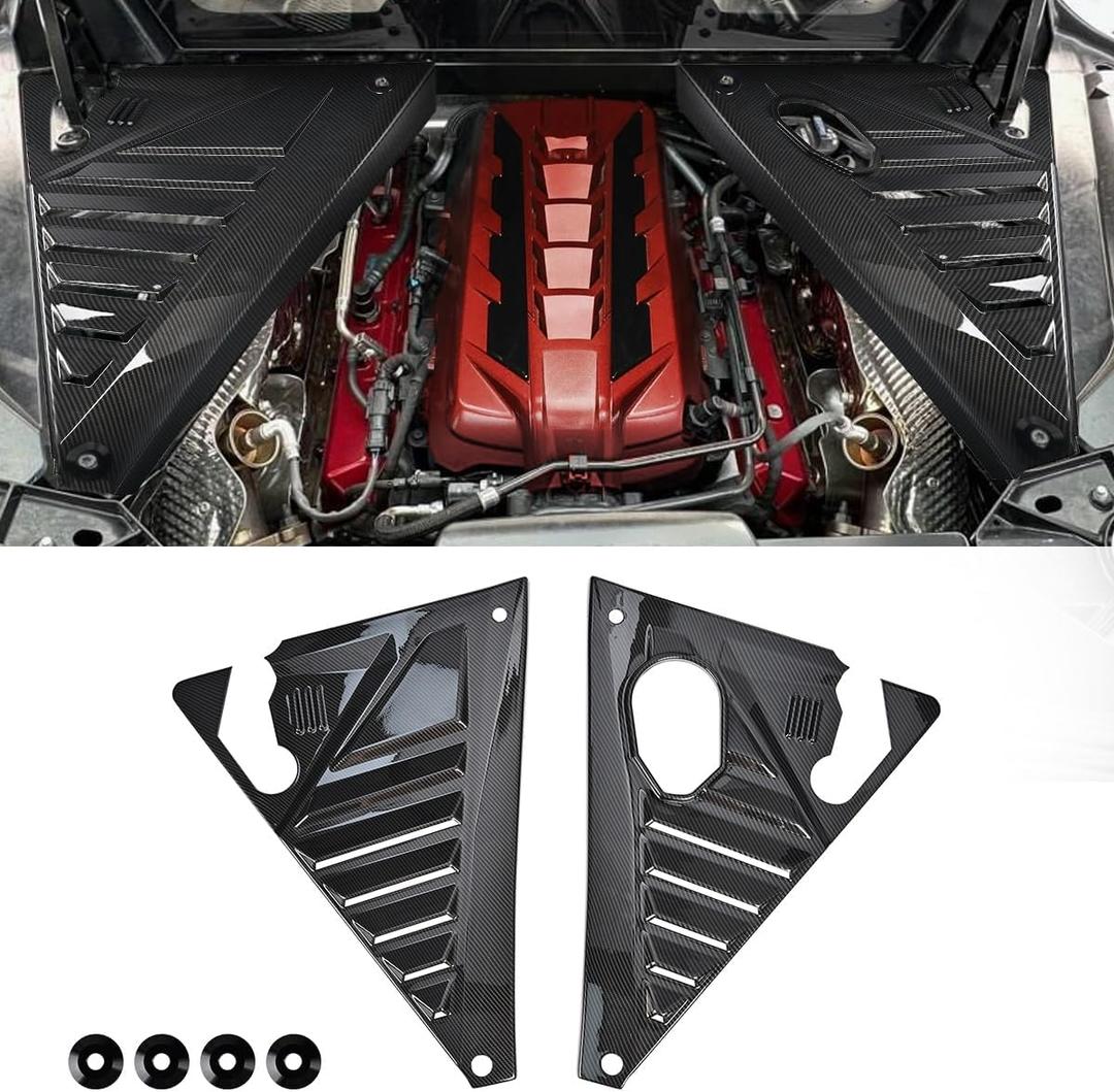 2Pcs Upgraded Rear Engine Bay Cover Package, Carbon Fiber Pattern Left Right Engine Filler Panels Compartment Engine Case Guard Splash Shield Protector for Corvette C8 Stingray Z51 2020+