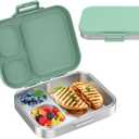 Stainless Steel Bento Lunch Box for Kids | 3-Compartment Lunch Box Container Kids | 100% Leakproof, Dishwasher-Safe, Eco-Friendly, Perfect Portion Control for Kids&Adult Healthy Meals (Green)