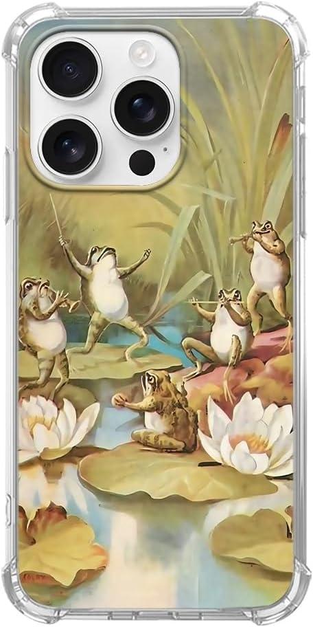 Frog Concert Case for iPhone 16 pro,Cute Frog Musician Set Pattern for Boys Girls,Trendy Cool Soft TPU Bumper Cover for iPhone 16 pro