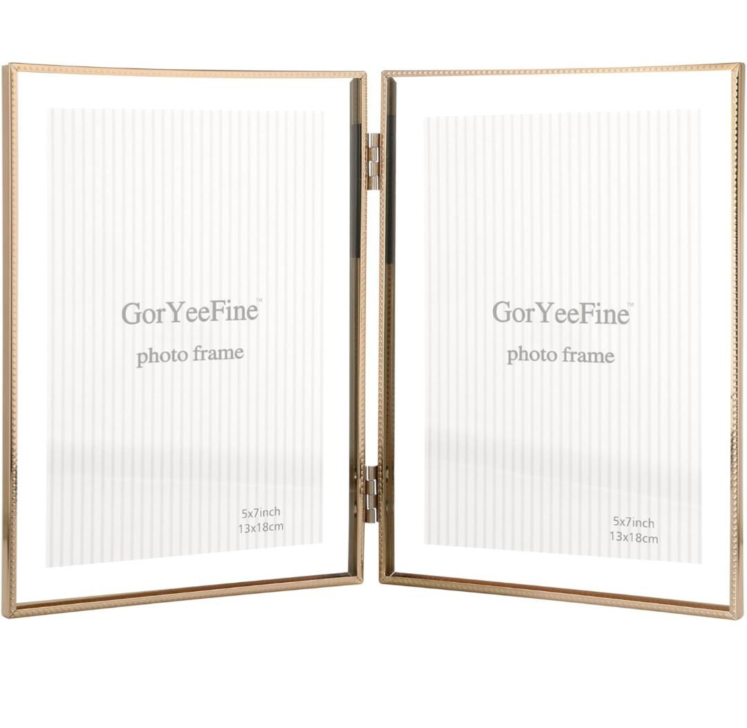 Gold 5x7''Double Floating Frame,For Photo Sizes(3.5 x5'' & 4x 6''),4X6''Metal Lace Edge Frames Adjustable Tabletop/Shelf Photo Frame,for Wedding,Thanksgiving,Christmas