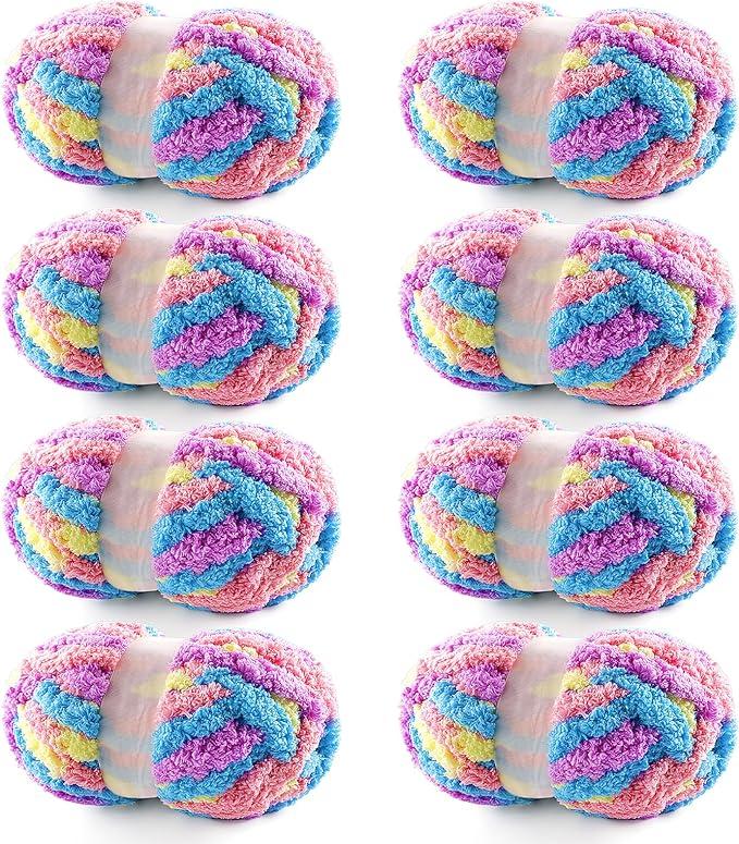 8 Pack Chunky Yarn for Hand Knitting  Chunky Chenille Blanket Yarn for Crocheting  Jumbo Fluffy Yarn for Crochet  Super Bulky Yarn 25 yds 7.7 oz Each Skein (Macaroon)