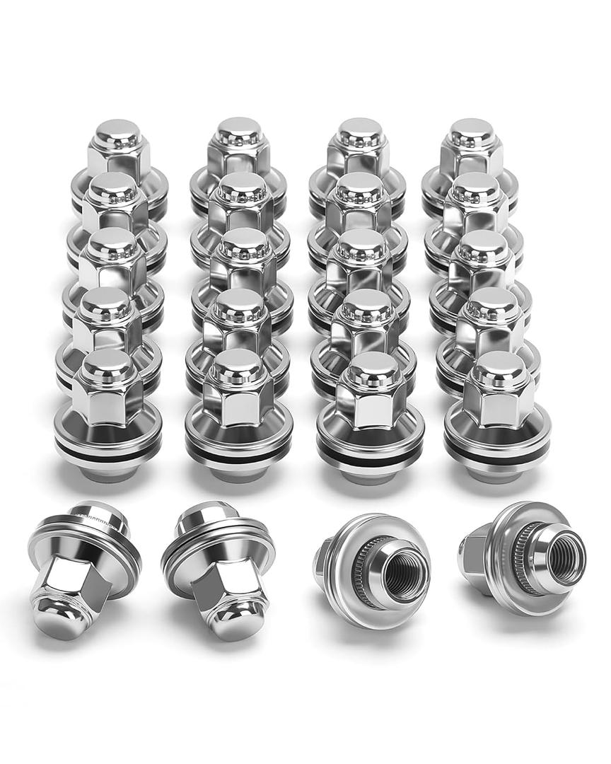 M14x1.5 OEM Lug Nuts for 2022-2026 Toyota Tundra Sequoia Stock Wheels, 24pcs Chrome 14x1.5 Lug Nuts for Tacoma 4Runner Grand Highland Land Cruiser Mirai, One Piece Mag Seat Lugnuts for Lexus LX570 (Silver)