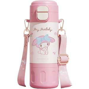 Melody Stainless Steel Insulated Water Bottle with Strap (Spout & Straw) 480ml - Pink