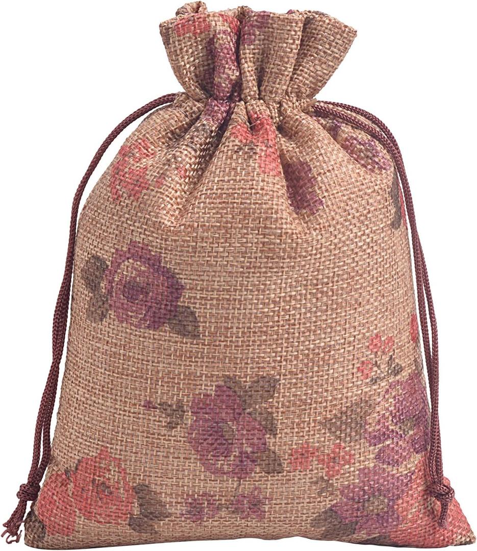 2 x Sansam 20pcs Drawstring Burlap Gift Bags, 4.0x5.6'' Camel Flower Patterns Jute Bags for Jewelry, Party, Gift Packaging
