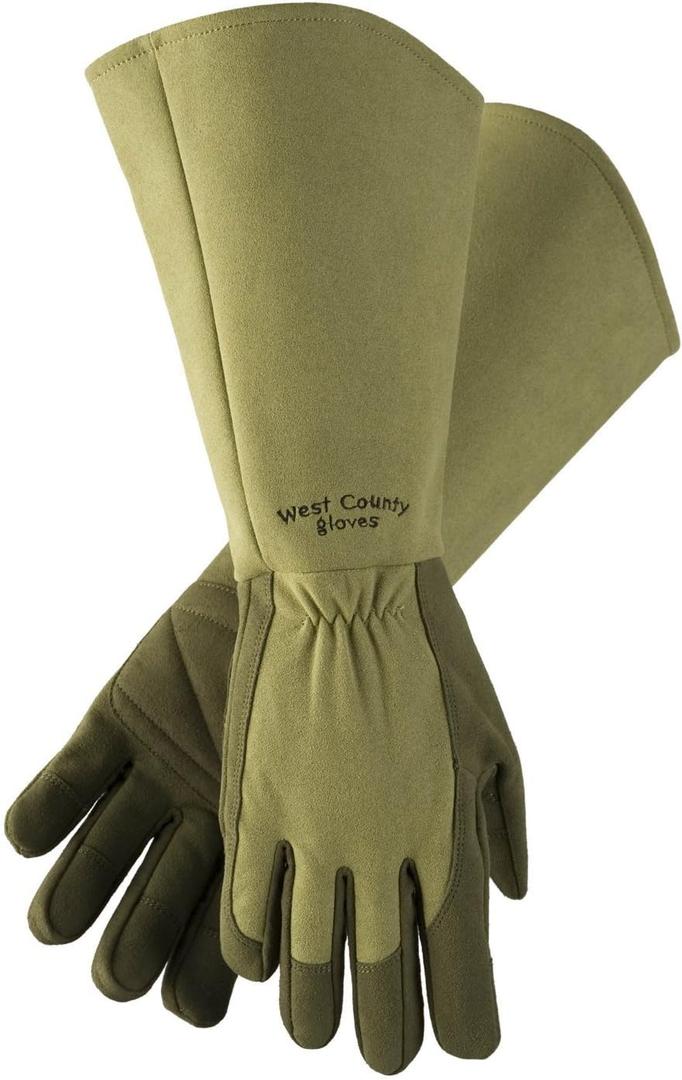 West County 054M/S Gauntlet Rose Gloves  Small, Moss, Gardening Gloves w/Elastic Wrist, Reinforced Fingers, Palm, and Thumb (Small (Pack of 2))