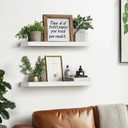 Floating Wall Shelves - 16"x6.8"x1.2" Sturdy Rustic White Solid Wood Shelves for Storage and Dcor, Easy Installation for Living Room, Bedroom, and Kitchen - 2 Pack, 16"-Set of 2