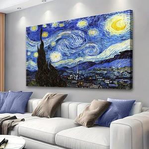 Starry Night, Vincent Van Gogh Canvas Wall art, Classic Paintings Framed Pictures Poster, Abstract Artwork Prints for Home Decor 24"x36"