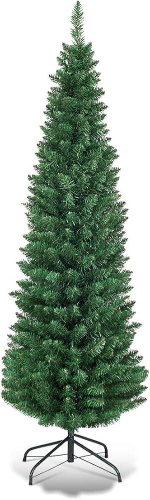 5 ft. PVC Unlit Artificial Slim Pencil Christmas Tree with Stand Home Holiday Decor Green