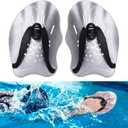 Hianjoo Swimming Hand Paddles for Adult and Junior (1 Pair), Power Strength Train Swim Fins Pool Exercise Swimming Accessories for Novice and Professional Use (Silver)