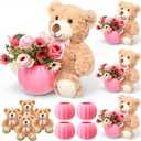 Amyhill 4 Sets Little Pumpkin Baby Shower Decorations Bear Baby Shower Table Centerpieces Bear Stuffed Artificial Flowers Plastic Pumpkin Vase Set for Fall Autumn Gender Reveal Party Decor(Pink)