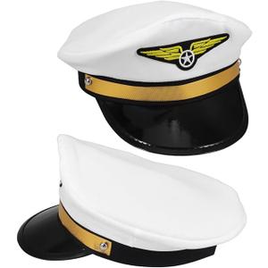 LUOZZY 2pcs Airline Pilot Hat Adjustable Costume Cap for Halloween Parties Stage Performance Masquerade Theme Events Comfortable Uniform Accessory Adults