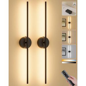 Ouyulong Battery Operated Wall Sconces Set of 2, 8000mAh Wireless Rechargeable 3000-6000K Dimmable 350° Rotate Wall Light with Remote for Living Room, Bedroom 31.6in Black