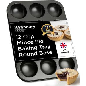 Wrenbury Mince Pie Baking Pan 12 Cup - Jam Tart Pan - Commercial Grade Premium Non Stick Carbon Steel - Food Safe Easy Clean Shallow Patty Tins for Baking Tart Tray