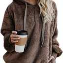 ReachMe Womens Oversized Sherpa Pullover Hoodie with Pockets Fuzzy Fleece Sweatshirt Plaid Fluffy Jacket Coat Size M