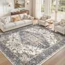 9x12 Washable Area Rugs for Living Room: Non Slip Vintage Beige Blue Rug, Large Soft Stain Resistant Indoor Floor Carpets for Bedroom Dining Room Nursery Home Office Kid & Pet Friendly
