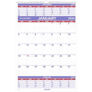 AT-A-GLANCE 2026 Wall Calendar, 15-1/2" x 22-3/4", Large, 3-Month Reference (PM62826)