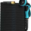 Garden Hose 50ft, Non-Expandable Lightweight & Flexible Water Hose, with 10-Pattern Spray Nozzle, Super Fabric, Leak-Proof 3/4" Solid Brass Alloy Connector Fittings, Durable Blue