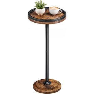 HOOBRO Small Round Side Table, Drink End Table, Martini Table, Nightstand with Accent Pedestal for Small Spaces in Living Room, Bedroom, Sofa Couch, Rustic Brown BF168BZ01