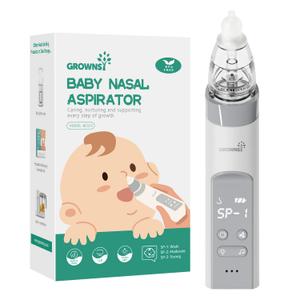 GROWNSY Nasal Aspirator for Baby, Electric Nose Aspirator for Toddler, Baby Nose Sucker, Automatic Nose Cleaner with 3 Silicone Tips, Adjustable Suction Level, Music and Light Soothing Function (Grey)