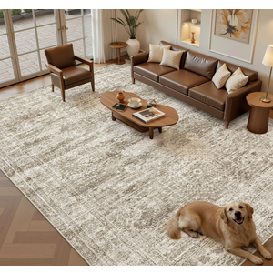 Soalmost Washable Area Rug 8x12 Large Soft Brown Rugs for Living Room
Vintage Non-Slip Carpet for Dining Bedroom, Stain Resistant Low Pile Foldable Lightweight Floor Mat Under Table Home Decor