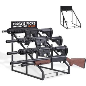 Gun Rack, Portable 6 Gun Storage, Foldable Metal Gun Holder, Rifle Rack, Indoor Gun Racks, for Countertop, Gun Shop, Exhibition, Vendor- with Message Board