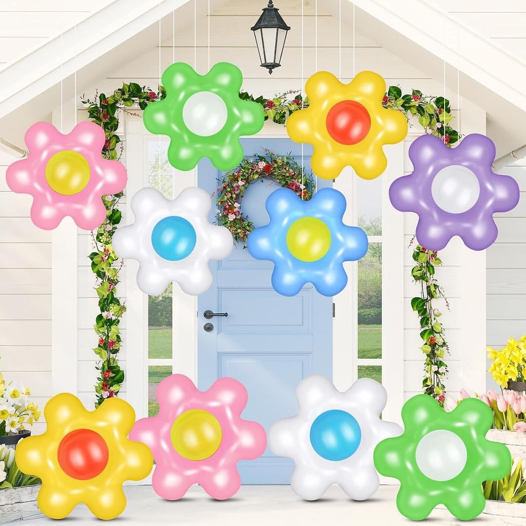 12 Pcs Spring Inflatable Hanging Flowers Colorful Inflatable Hanging Daisy Flower Ball for Spring summer Party Outdoor Decorations