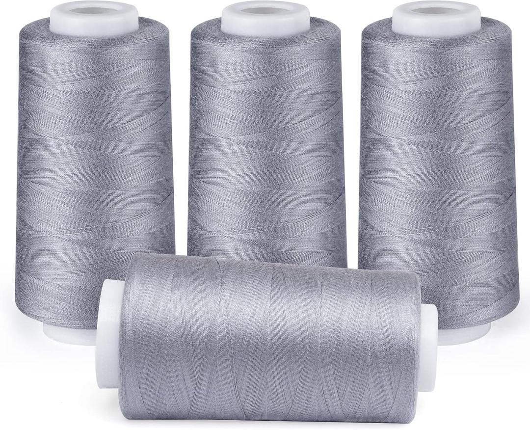ilauke 3000 Yards Serger Thread of 4 Cones Each Spool 100% Polyester Sewing Thread All Purpose Sewing Thread for Serger Sewing Machine, Overlock Cone Sewing Supplies, 40S/2 Grey (Gray)