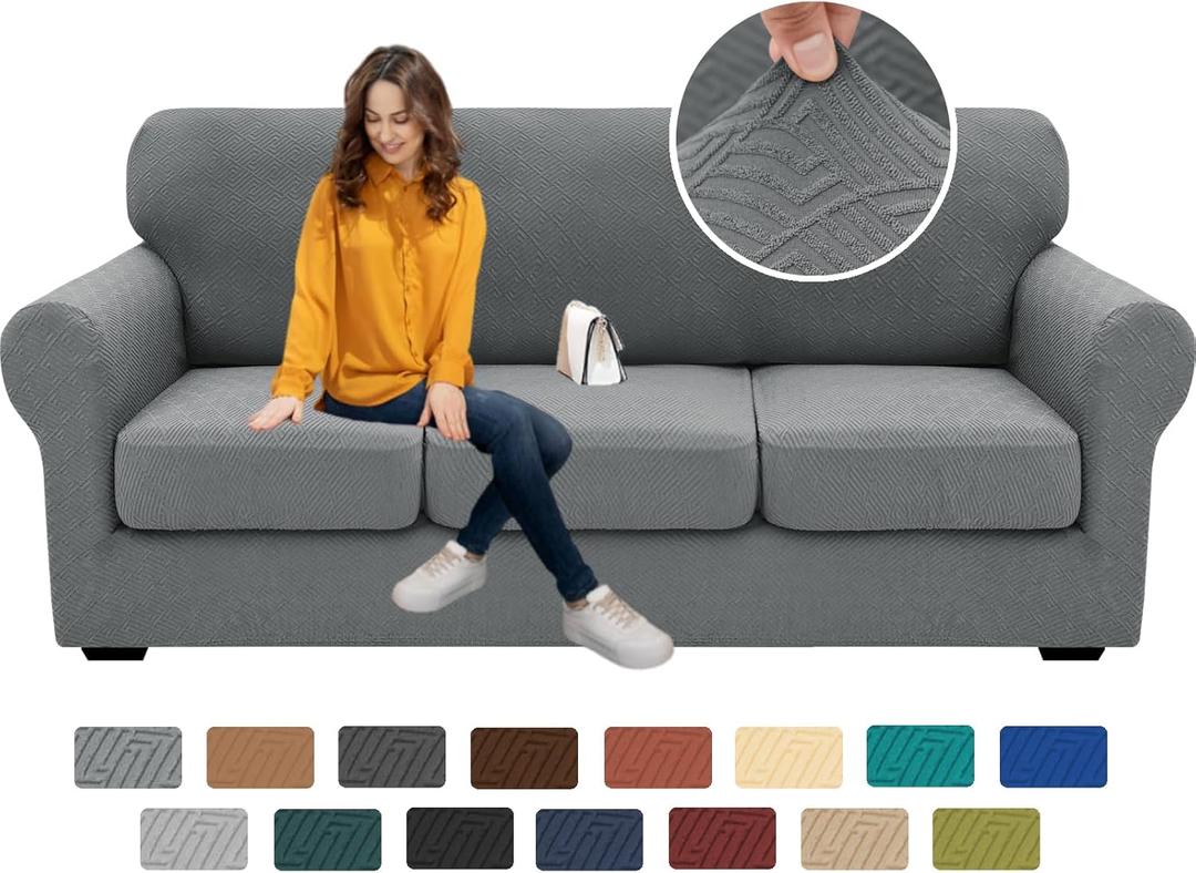 XINEAGE 2025 New 4 Pieces Couch Covers for 3 Cushion Couch Super Stretch Thick Soft Sofa Cover Anti Slip Sofa Slipcover Dogs Cats Furniture Protector (Light Gray, 71"-91")