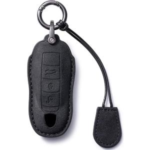 CDYSIKLL Suede Genuine Leather Smart Key Fob Case with Leather Key Strap Compatible for Porsche 718, Porsche 911, Porsche Panamera, Porsche Cayenne
