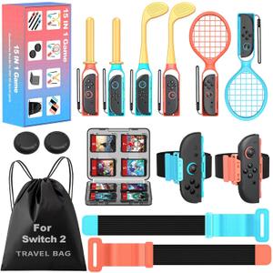 Larstylee Switch 2 Sports Accessories Bundle for Christmas Gift, Switch 2 Sports Game Family Party Kit with Carry Bag & Game Card Case (14 in 1 NS2 Accessories, Blue)