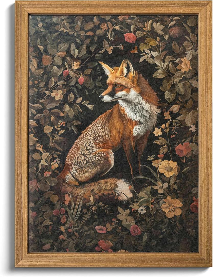 AKWISH Framed 3D Textured Vintage Wall Art - Dark Academia Decor Hand Drawn Sandstone Fox Paintings with Botanical Florals, Aesthetic Wall Decor for Living Room Bedroom Home 12x16 inch AKWISH Framed 3D Textured Vintage Wall Art - Dark Academia Decor Hand Drawn Sandstone Fox Paintings with Botanical Florals, Aesthetic Wall Decor for Living Room Bedroom Home 12x16 inch