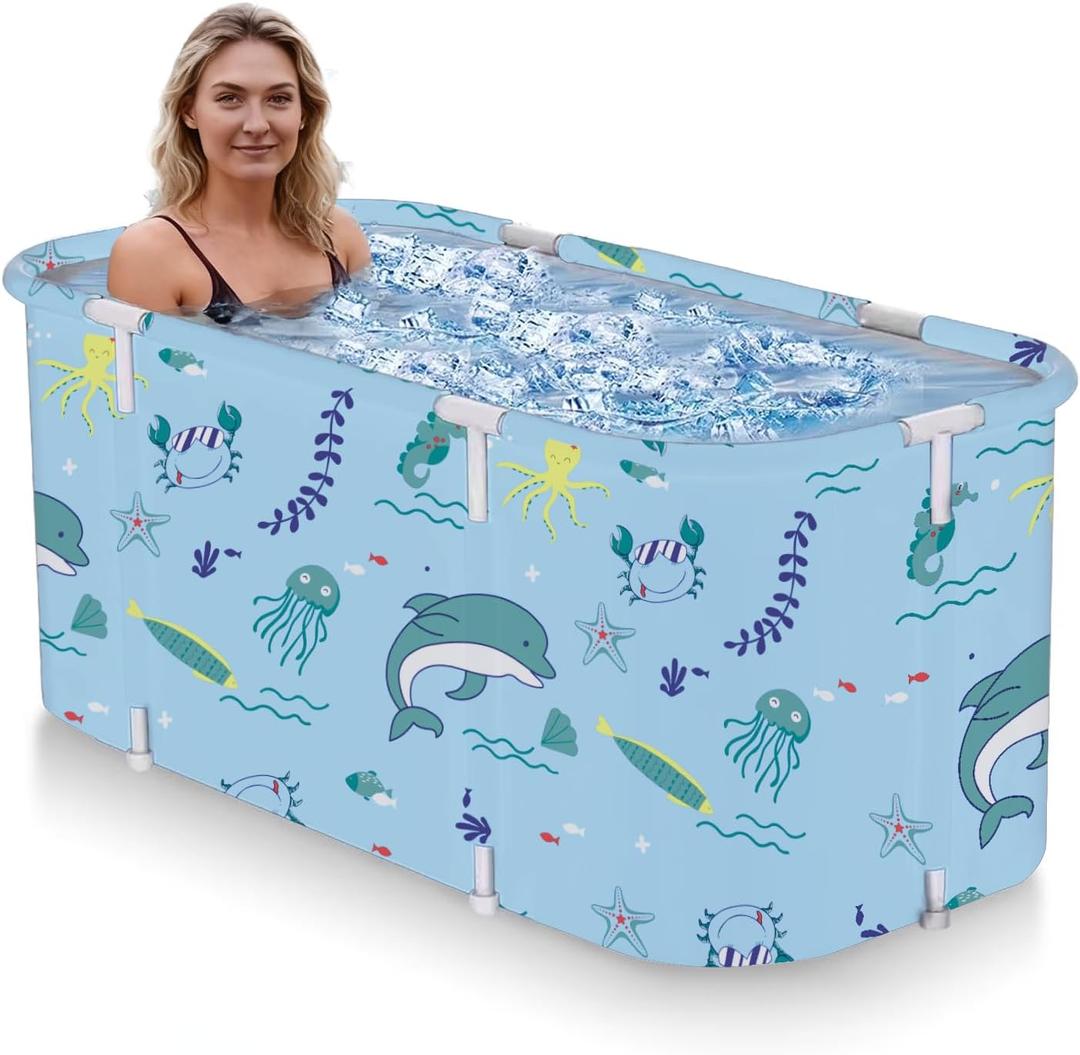 Foldable Bathtub for Adults, Portable Collapsible Travel Tub, Large Spa & Camping Soaking Tub for Relaxation, Leak-Proof PVC Material, Space Saving Design for Home & Outdoor Use (Sea AA)