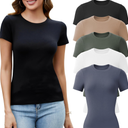 Pack Crew Neck T Shirts for Women Daily Casual Womens Fitted Tshirt Basic Tops for Women Stretchy Womens Tees M