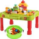 3 in 1 Kids Activity Table, Kids Play Table Set with 42 Blocks, Building Blocks Kit Compatible with Mega Blocks and Lego Duplo, Foldable Activity Desk, Play Board, and Toy Storage for Toddlers