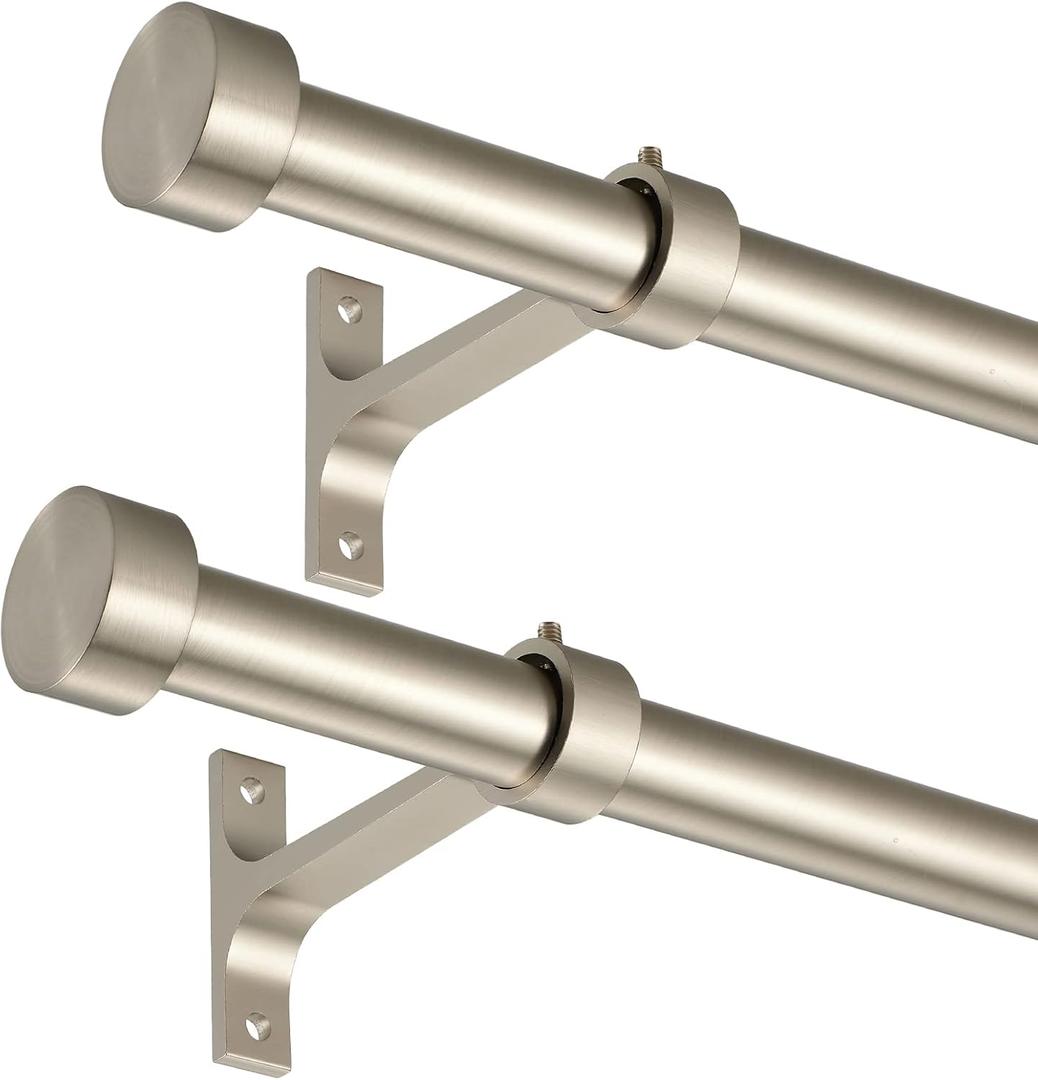 2-Pack Curtain Rod for Windows 48-84",Adjustable Window Curtain Rods with Premium Aluminum End Cap Finials and Full Surround Brackets,3/4"(0.062Feet) Diameter,Brushed Nickel Drapery Rods for Curtains
