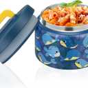 PIQUEBAR 8oz Kids Thermo for Hot Food,Small Lunch Thermos Food Container Stainless Steel,Easy Open Wide Mouth Thermo for Hot Cold Food for Preschool Travel (Blue Whale)