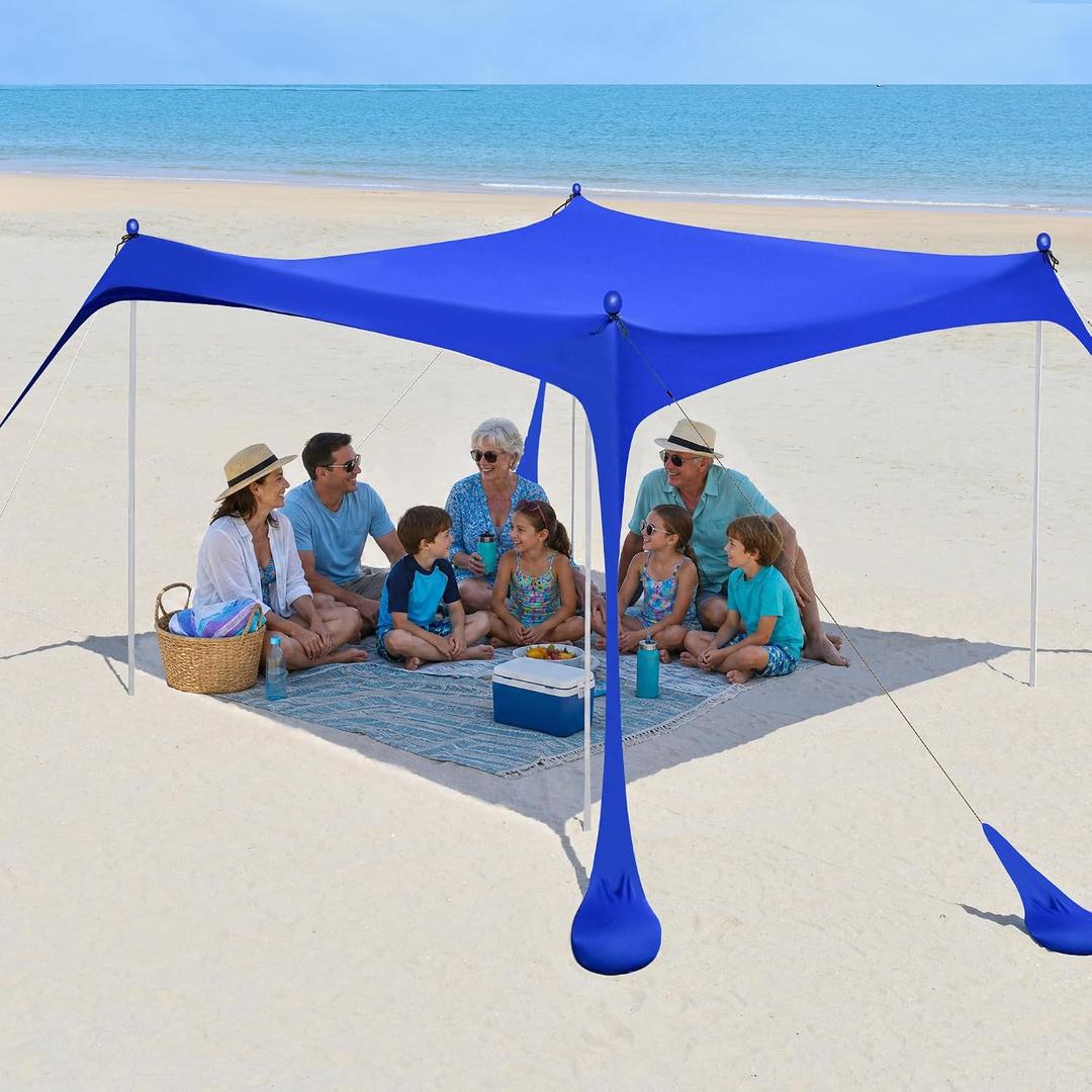 2PM SPORTS Beach Tent Sun Shelter 10x10 FT - UPF 50+ UV Protection, 8 Sandbags, Easy Setup, Portable Beach Shade Canopy for Family Picnic Camping Travel