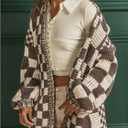 WDIRARA Women's Checkered Cardigan Sweaters Chunky Knit Open Front Long Sleeve Knit Outerwear (L)