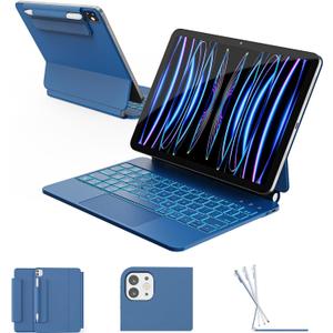 RAYMCRAFT for iPad Air 11 inch Case with Keyboard (M4/M3/M2, 2026/2025/2024), iPad Pro 11 (4th/3rd/2nd/1st Gen) & Air 5/4th Magic Keyboard Case, 11 Colors Backlit, Multi-Touch Trackpad, Steel Blue