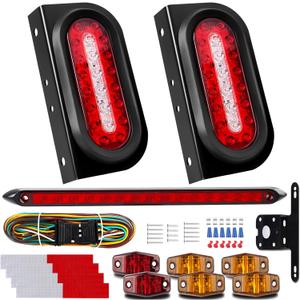 LIMICAR LED Trailer Lights Kit, 6 Inch Oval Tail Lights with Backup Reverse, DOT Compliant IP67 Waterproof, Brackets + 25FT 5-Pin Harness + 13.8" Light Bar + Markers, Stop Brake Turn for Boat RV Truck