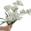 4pcs white Freesias Flowers Artificial with Long Stem,24"Real Touch Dendrobium Plants Fake Orchid Leaves,Faux Larkspur Flowers for Outdoor Table Garden Party Wedding Bouquet Fillers,Patio Decor