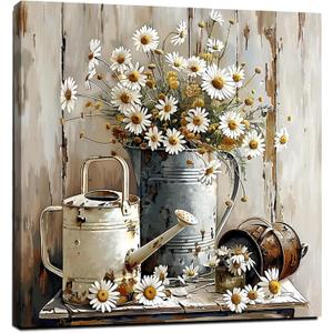 LAIART Farmhouse retro daisy wall decorative wall art rustic picture canvas printing, 20"L x 20"W