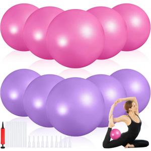 Aoriher 10 Pieces 9 Inch Exercise Pilates Ball Yoga Therapy Core Ball for Yoga Stability Barre Training Stretching Physical Posture Training Gym (Pink/Purple)